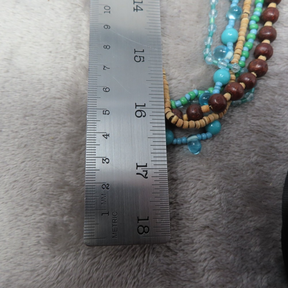 Vintage Boho Chic Wood /Plastic Beads Multi Strand Necklace Funky Multicolor 33" - Picture 7 of 7